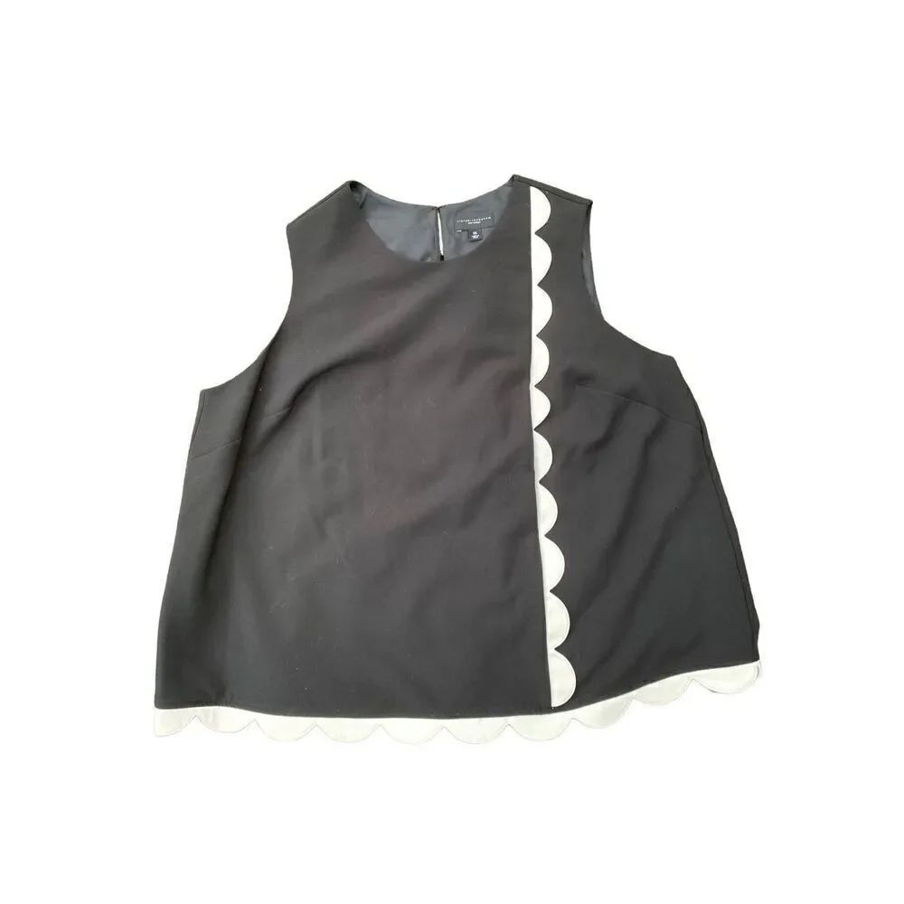 Victoria Beckham women’s black and white twill tank top scalloped edge S/3X